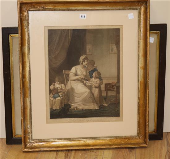 After J. Pollard, General Post Office, aquatint and After Schiavonetti, mezzotint, Maternal Instruction 51 x 72 & 44 x 36cm.